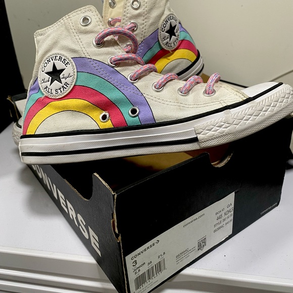 Childrens size 3Y rainbow white converse sneakers - Picture 1 of 4